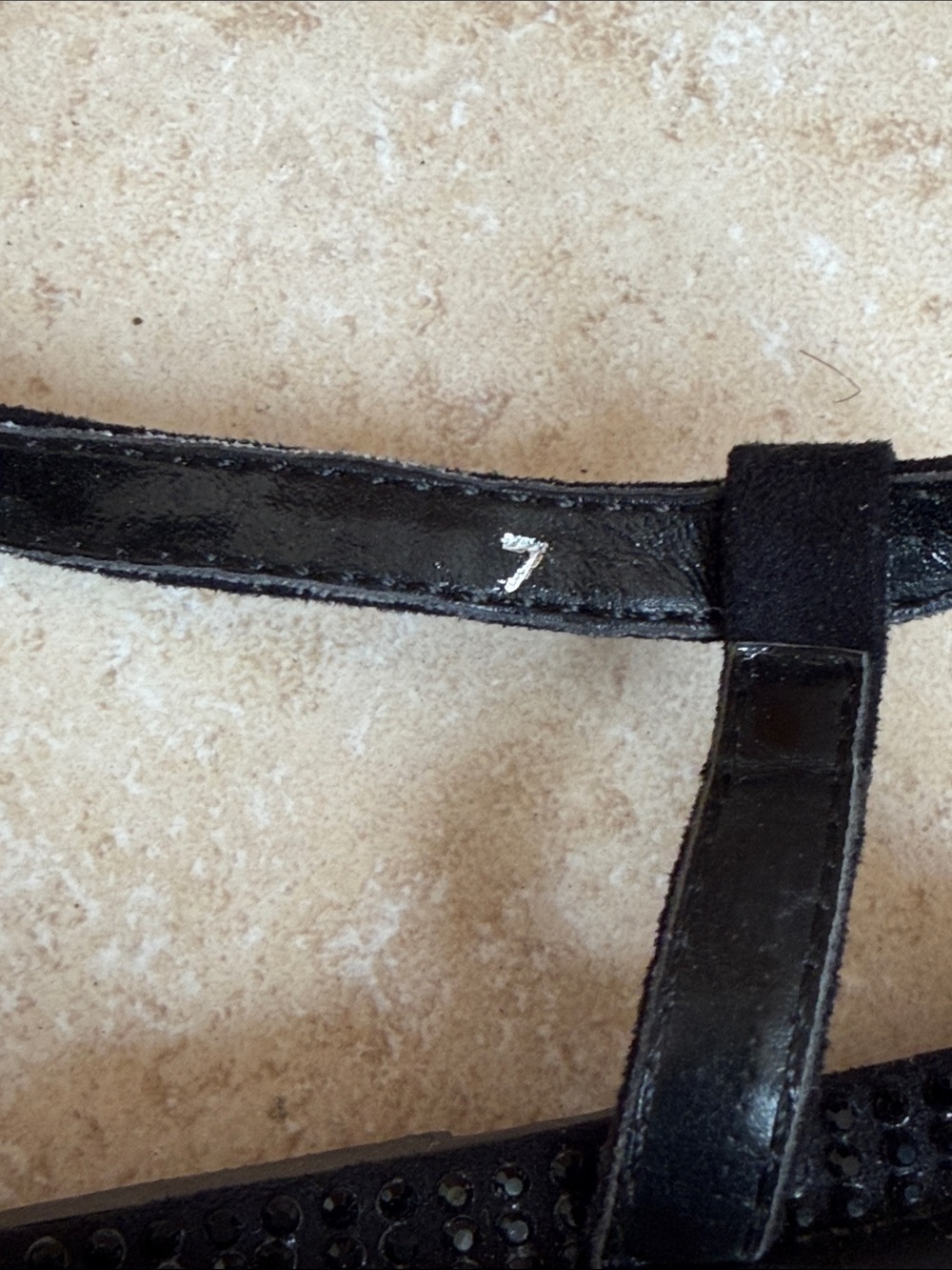 Athena Alexander Black Rhinestone T-Strap Flat Sandals - Picture 6 of 7
